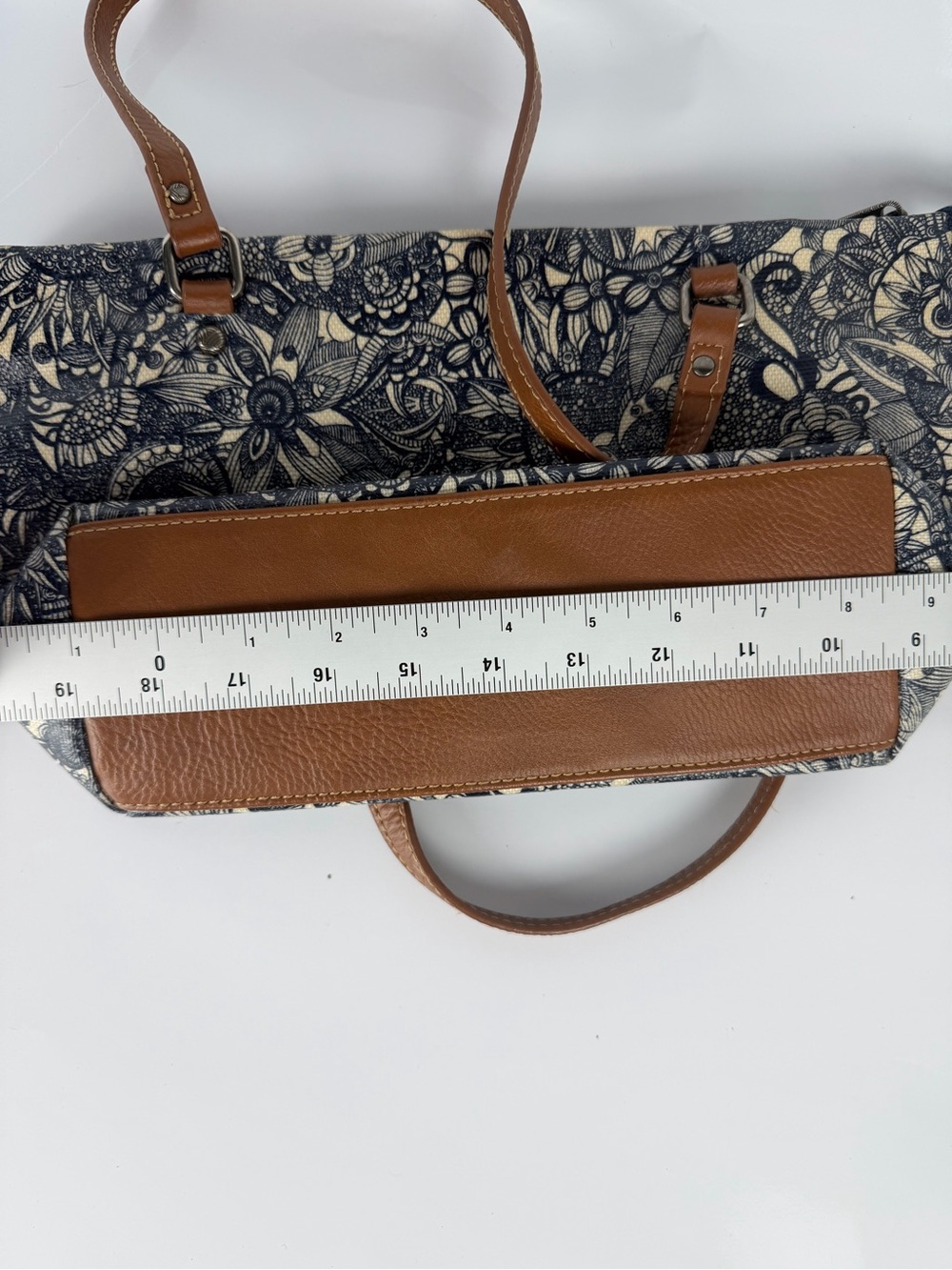 Sakroots Floral Canvas Tote Bag Brown Leather Straps Zip Top - Picture 12 of 14